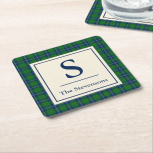 Klassiek Blauw Groen Tartan Schotland Geruit Geper Kartonnen Onderzetters