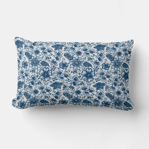 Klassiek blauw   Grote Boho Style Floral Kussen