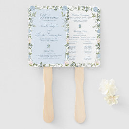 Klassiek Blauw Hortensia Huwelijksceremonieprogram Handwaaier