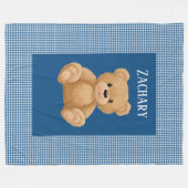 Klassiek blauw houndstooth, teddybeer, fleece deken (Voorkant (Horizontaal))