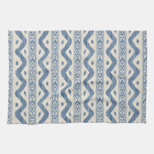 Klassiek Blauw Ikat, Crème Woven Streep Theedoek