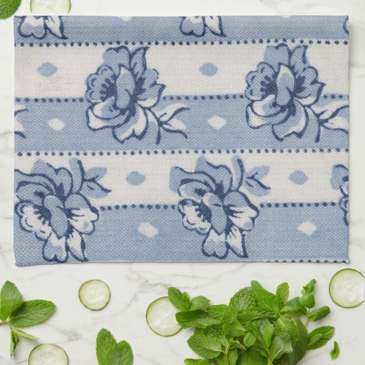 Klassiek blauw Ivory Floral Theme | Keukenhanddoek (Gevouwen)