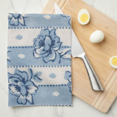 Klassiek blauw Ivory Floral Theme | Keukenhanddoek (Quarter Fold)