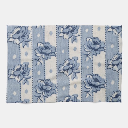 Klassiek blauw Ivory Floral Theme | Keukenhanddoek (Horizontaal)
