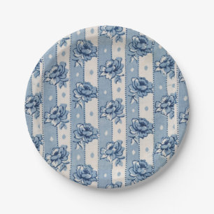 Klassiek blauw Ivory Floral Theme Papieren Borde Bordje
