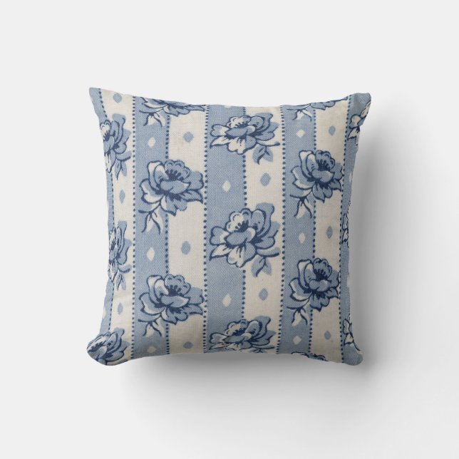Klassiek blauw Ivory Floral Theme Pillow Kussen (Voorkant)
