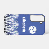 Klassiek blauw Japans golfpatroon met Jouw naam Samsung Galaxy Hoesje (Achterkant horizontaal)