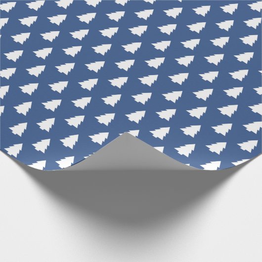 Klassiek blauw kerstboompatroon cadeaupapier (Hoek)