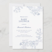 Klassiek blauw lijn getekend bloemig Baby shower Kaart (Voorkant)