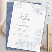 Klassiek blauw lijn getekend bloemig Baby shower Kaart