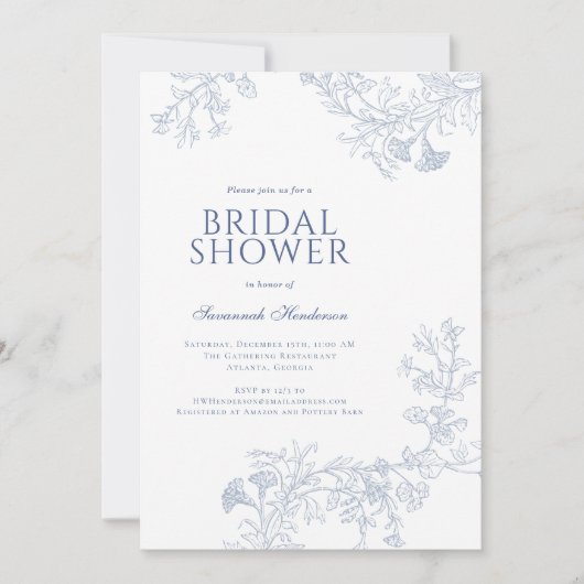 Klassiek blauw lijn getekend bloemig Vrijgezellenf Kaart (Voorkant)