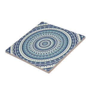 Klassiek blauw Mandala Tegeltje
