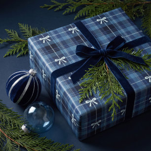 Klassiek blauw marineblauwe strik chic kerst tarta cadeaupapier