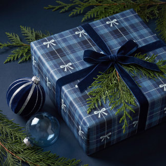 Klassiek blauw marineblauwe strik chic kerst tarta cadeaupapier