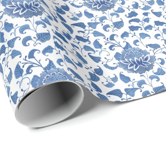 Klassiek blauw met wit Antiek Chinoiserie Patroon Cadeaupapier (Rol Hoek)