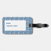 Klassiek blauw met wit haakpatroon bagagelabel (Achterkant horizontaal)