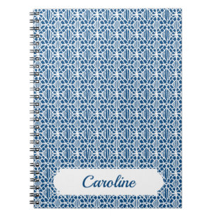 Klassiek blauw met wit haakpatroon notitieboek