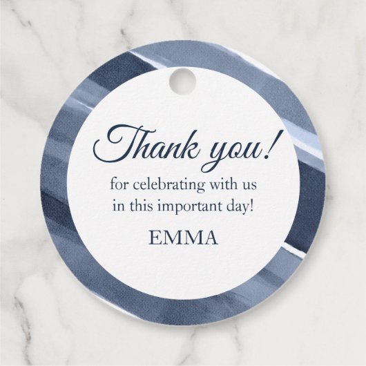 Klassiek blauw modern 1e Communie, Doop Bedankjes Labels (Achterkant)