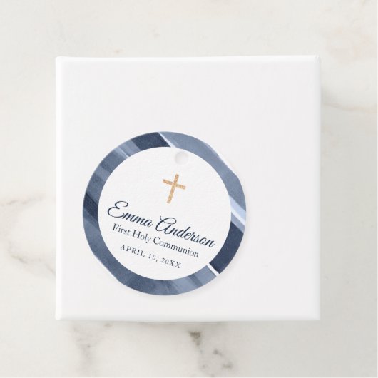 Klassiek blauw modern 1e Communie, Doop Bedankjes Labels (In situ)