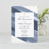 Klassiek Blauw modern 1e Communie uitnodiging (Staand voorkant)