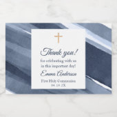 Klassiek blauw moderne 1e Communie, Doop gunsten Sparkling Wijnetiket (Enkel label)