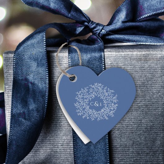 Klassiek blauw monogram wit custom bruiloft hart bedankjes labels