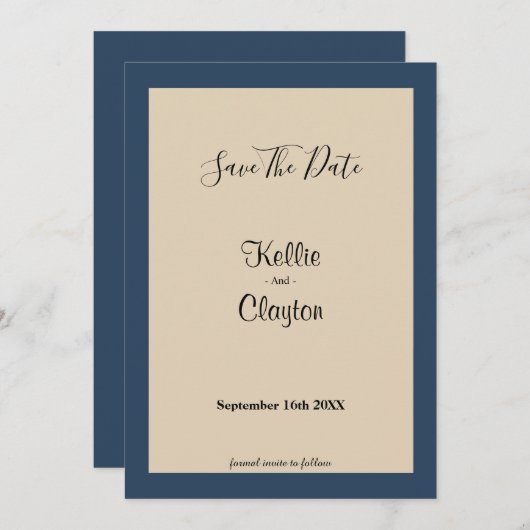 Klassiek blauw omhuld sparen de Datum Save The Date (Voorkant / Achterkant)