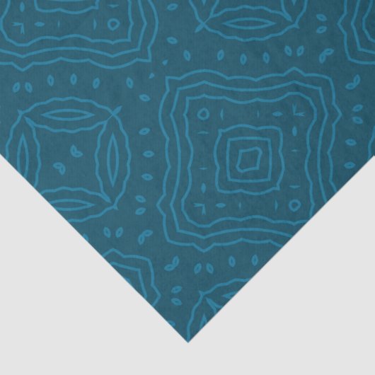 Klassiek blauw ornamentaal geometrisch patroon tissuepapier (Detail)