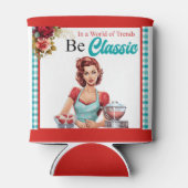 Klassiek blauw pinup vrijgezellenfeest blikjeskoeler (Achterkant)