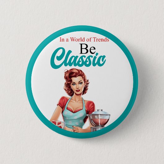 Klassiek blauw pinup vrijgezellenfeest ronde button 5,7 cm (Voorkant)