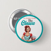 Klassiek blauw pinup vrijgezellenfeest ronde button 5,7 cm (Voorkant /achterkant)