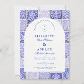 Klassiek Blauw Porselein Patchwork Bruiloft Kaart (Voorkant)