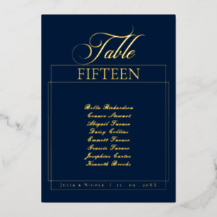 Klassiek Blauw Rand Trouwtafel Nummer Bord Folie Uitnodiging