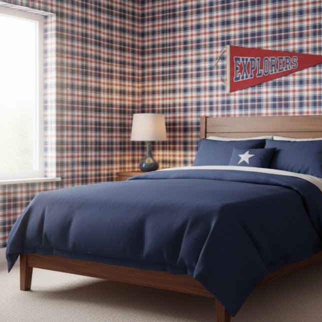 Klassiek blauw, rood en wit geruit  behang (Creator heeft geüpload)