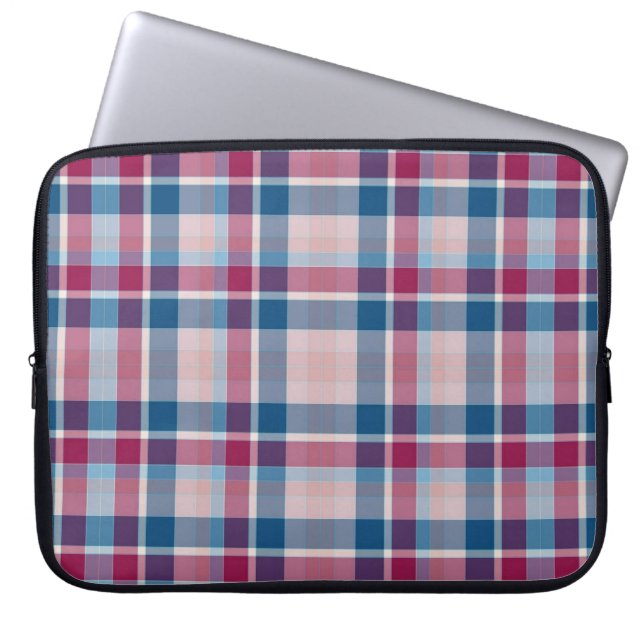 Klassiek blauw rood speldenkpatroon laptop sleeve (Voorkant)