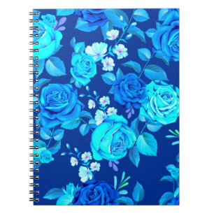 Klassiek Blauw Roos Bloemen Patroon-87600 Notitieboek