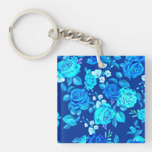 Klassiek Blauw Roos Bloemen Patroon-87600 Sleutelhanger