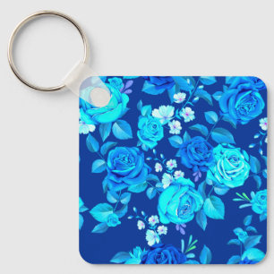 Klassiek Blauw Roos Bloemen Patroon-87600 Sleutelhanger