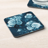 Klassiek blauw Roos patroon Bier Onderzetter (Linkerzijde)