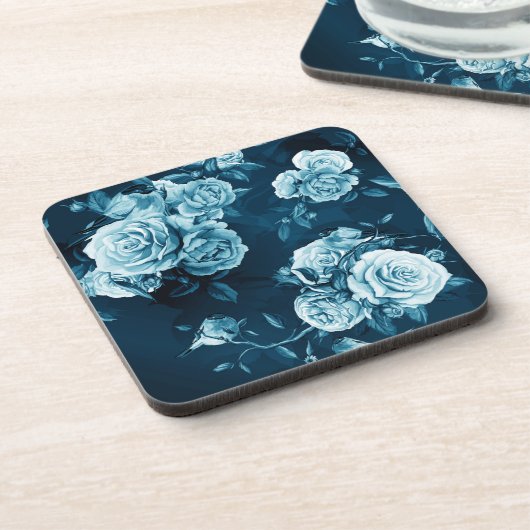 Klassiek blauw Roos patroon Bier Onderzetter (Linkerzijde)