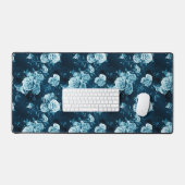 Klassiek blauw Roos patroon Bureaumat (Keyboard & Muis)
