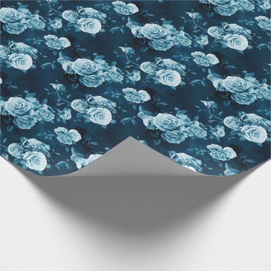 Klassiek blauw Roos patroon Cadeaupapier (Hoek)