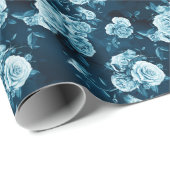 Klassiek blauw Roos patroon Cadeaupapier (Rol Hoek)