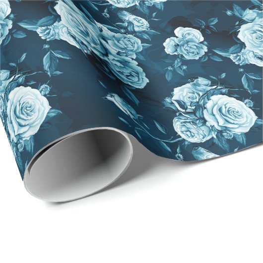 Klassiek blauw Roos patroon Cadeaupapier (Rol Hoek)