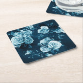 Klassiek blauw Roos patroon Kartonnen Onderzetters (Schuin)