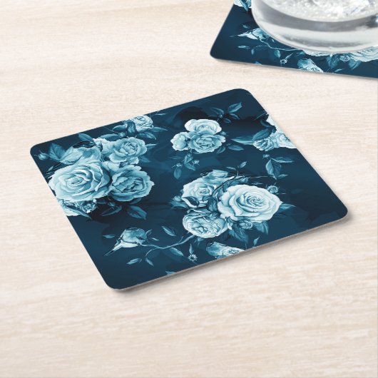 Klassiek blauw Roos patroon Kartonnen Onderzetters (Schuin)