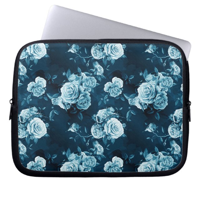 Klassiek blauw Roos patroon Laptop Sleeve (Voorkant)