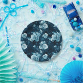 Klassiek blauw Roos patroon Papieren Bordje (Feest)