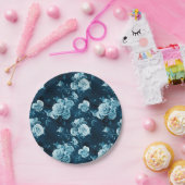 Klassiek blauw Roos patroon Papieren Bordje (Feest)