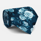 Klassiek blauw Roos patroon Stropdas (Opgerold)